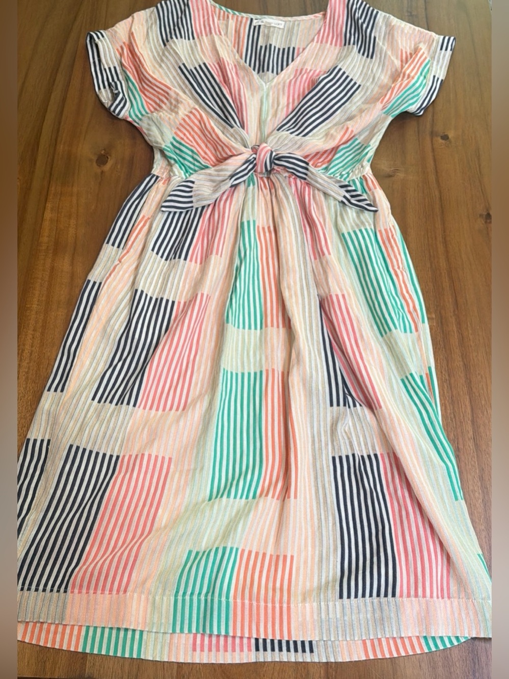 Lou & Grey Geo Jacquard Summer Tie-Front Midi Dress Size Medium w/ Pockets